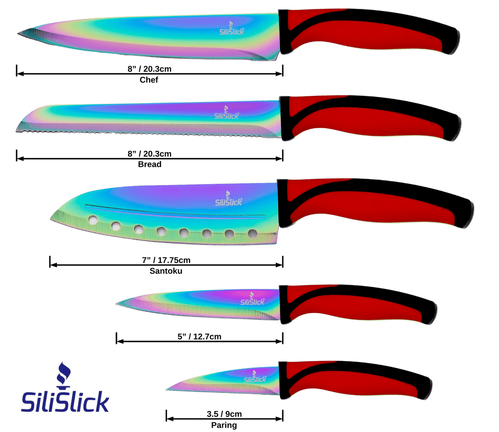 Kitchen Knife Set Kit | Red Handle & Black Magnetic Rack - JenJaz Collections